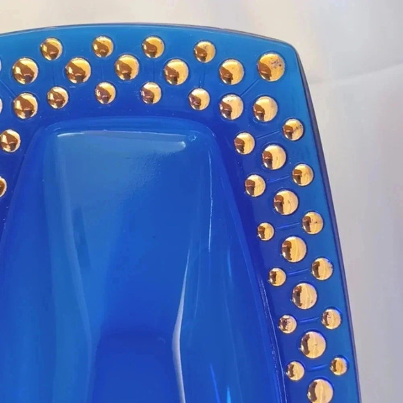 Vintage cobalt blue and gold rectangular dish bowl - Picture 3 of 4